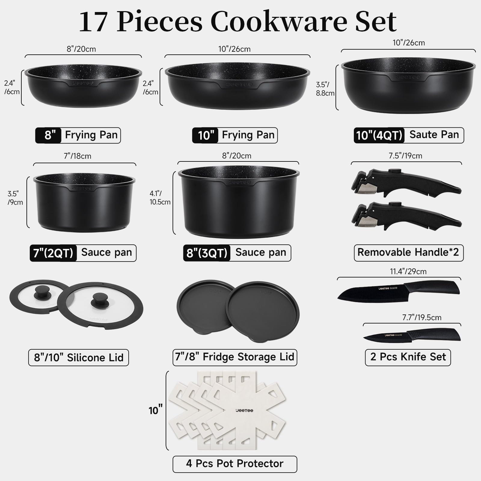 JEETEE olla de 2 qt con tapa de vidrio 8 pulgadas para cocinar y vigilar
