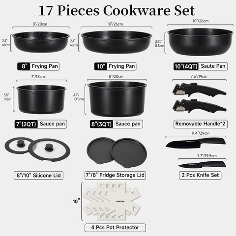 JEETEE olla de 2 qt con tapa de vidrio 8 pulgadas para cocinar y vigilar