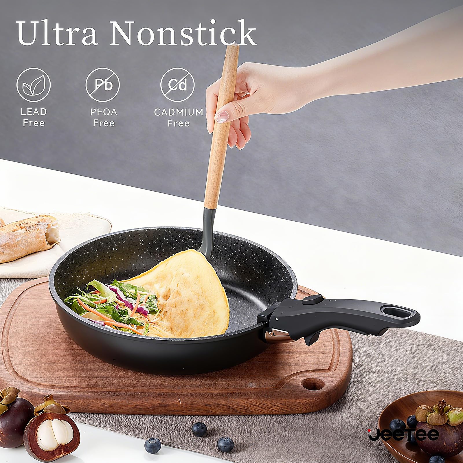 JEETEE olla de 3 qt con tapa de vidrio 8 pulgadas para guisos