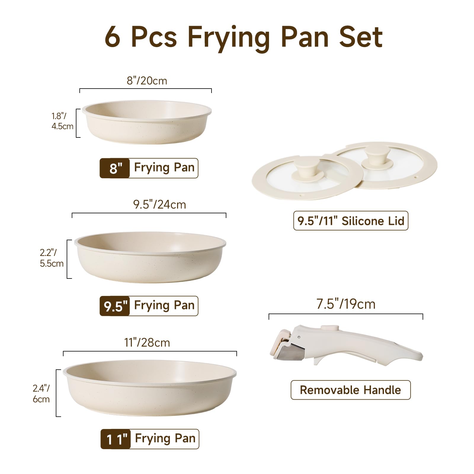 Sartén JEETEE 9,5 pulgadas con mango removible, perfecto para desayunos.
