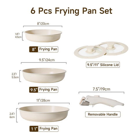 Sartén JEETEE 9,5 pulgadas con mango removible, perfecto para desayunos.