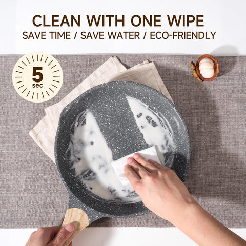 Sartén JEETEE 9,5 pulgadas compatible con inducción y cocinas modernas.