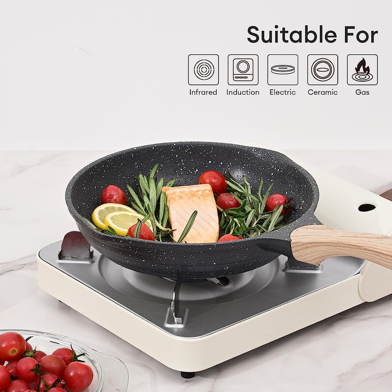 Limpieza fácil de la sartén JEETEE 9,5 pulgadas tras cocinar.
