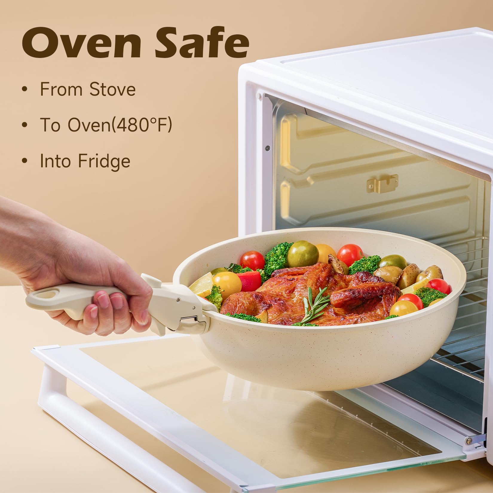 Sartén JEETEE apilable para ahorro de espacio en la cocina.