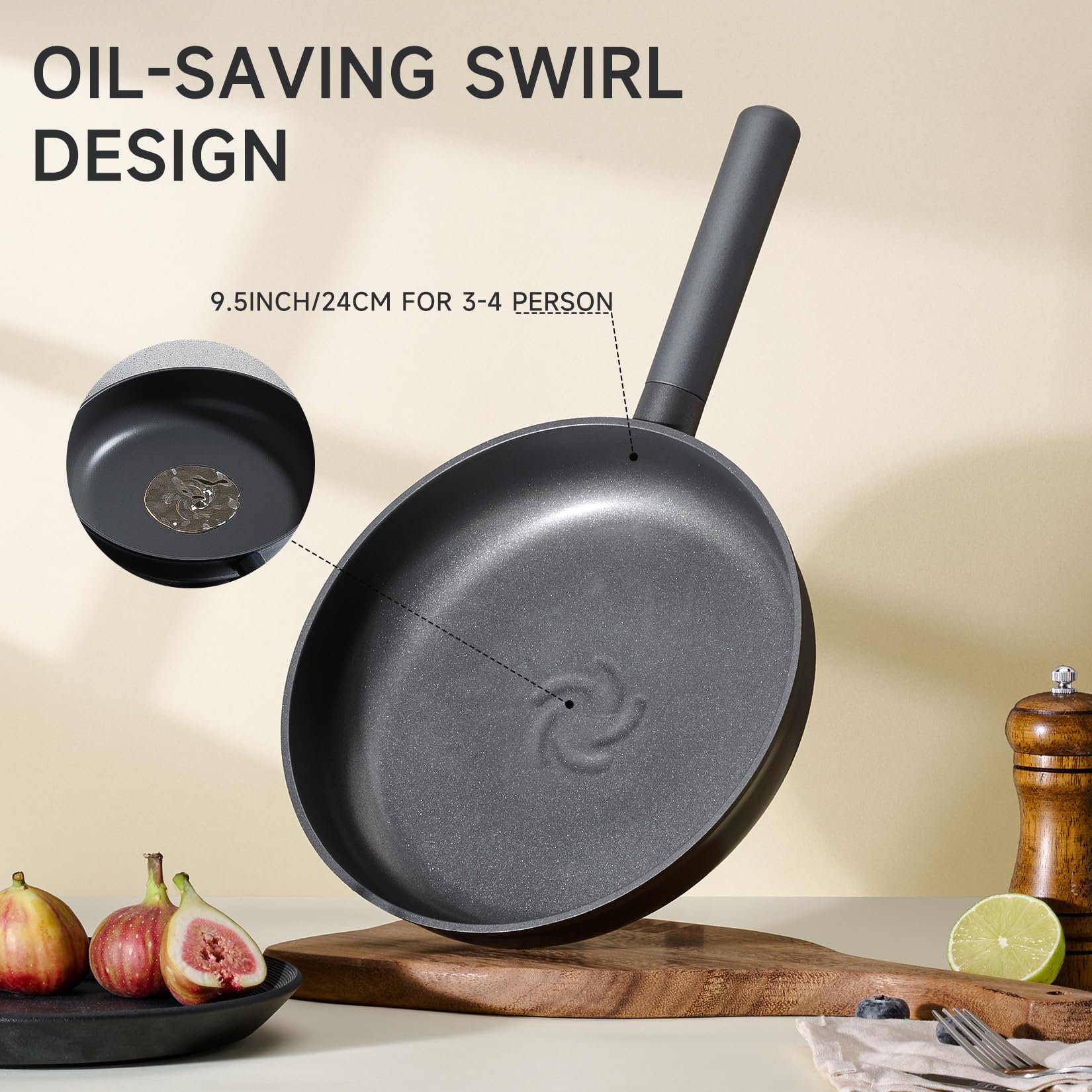 Sartén JEETEE con asa fría para seguridad al cocinar.