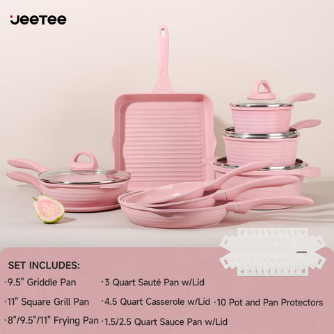 JEETEE sartén rosa 11 pulgadas, salteados rápidos y con control.