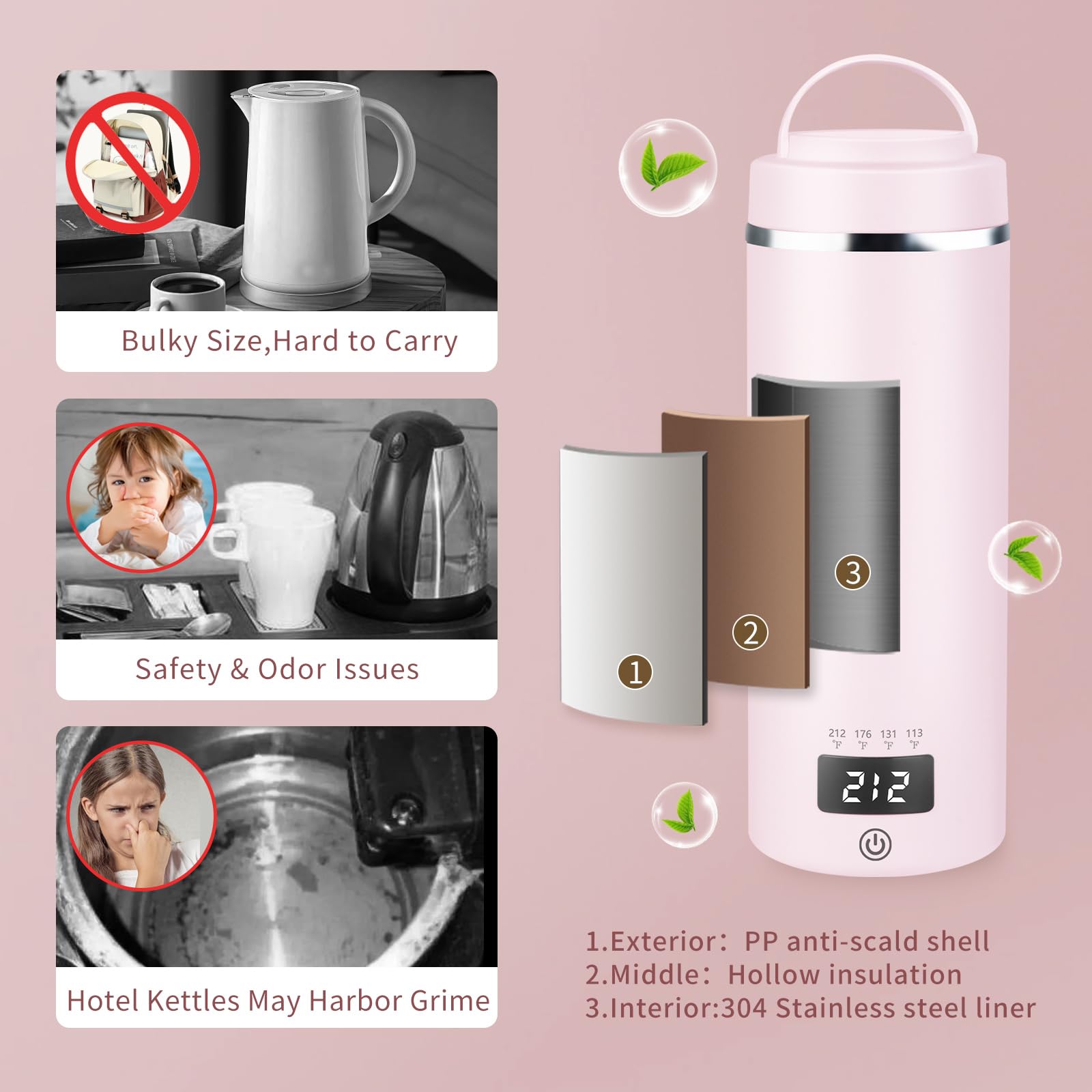 Capacidad de 450 ml en el hervidor JEKABA rosa para una taza