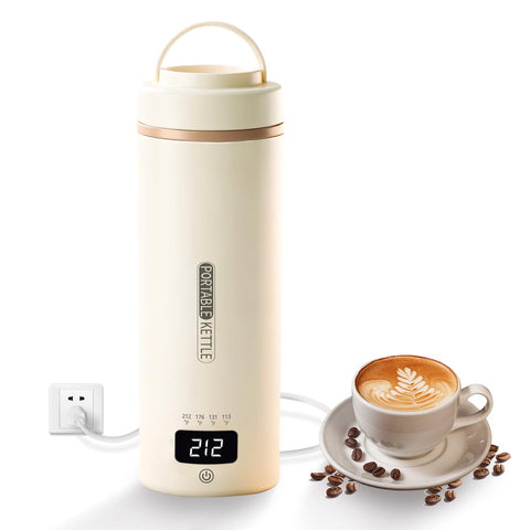 Tetera portátil JEKABA de 450 ml en beige con pantalla LCD para temperatura precisa.