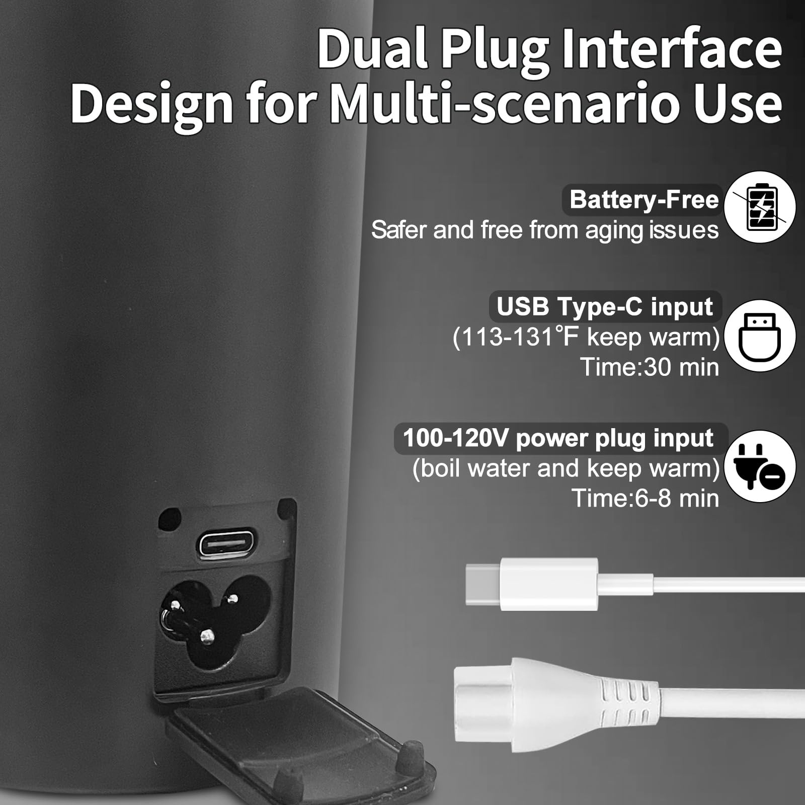 Tetera JEKABA con USB para calentar en cualquier lugar.