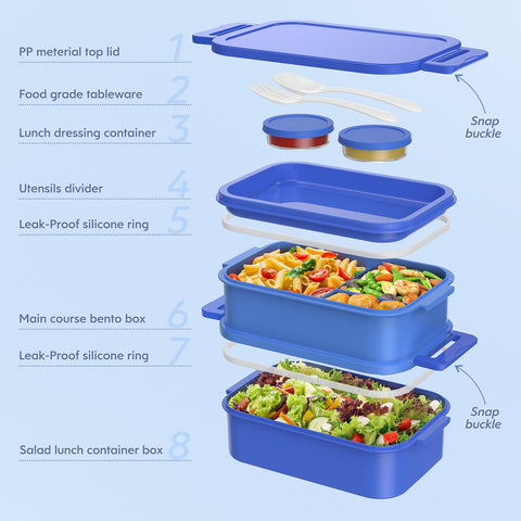 Jelife Bento con 5 compartimentos y 2 salsas para comidas equilibradas.
