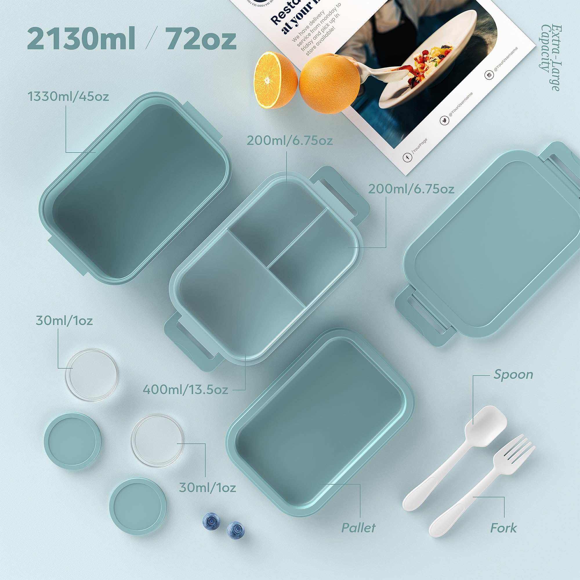 Jelife Bento Box de 72oz para comidas completas.