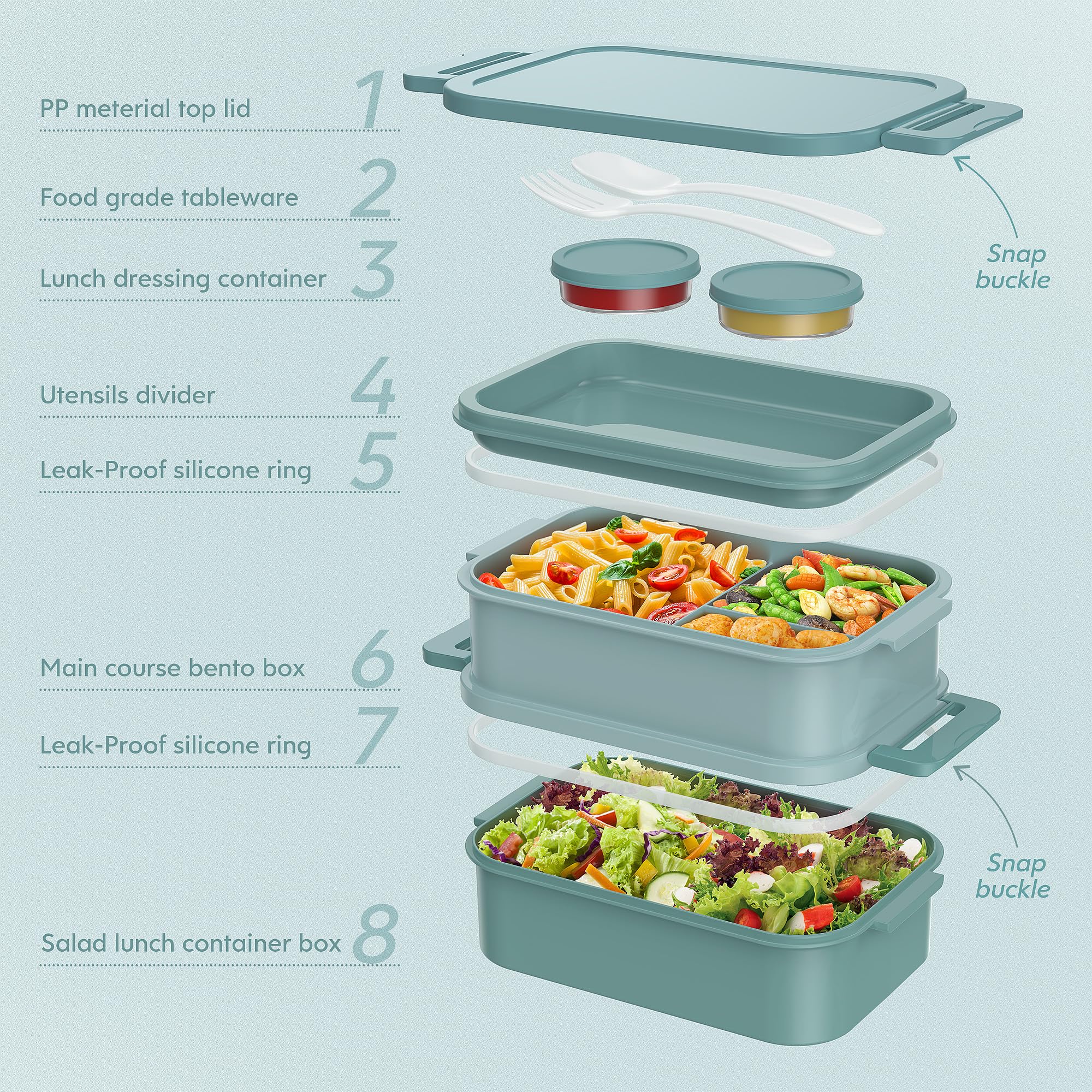 Jelife Bento Box de PP seguro, BPA-free para familia.