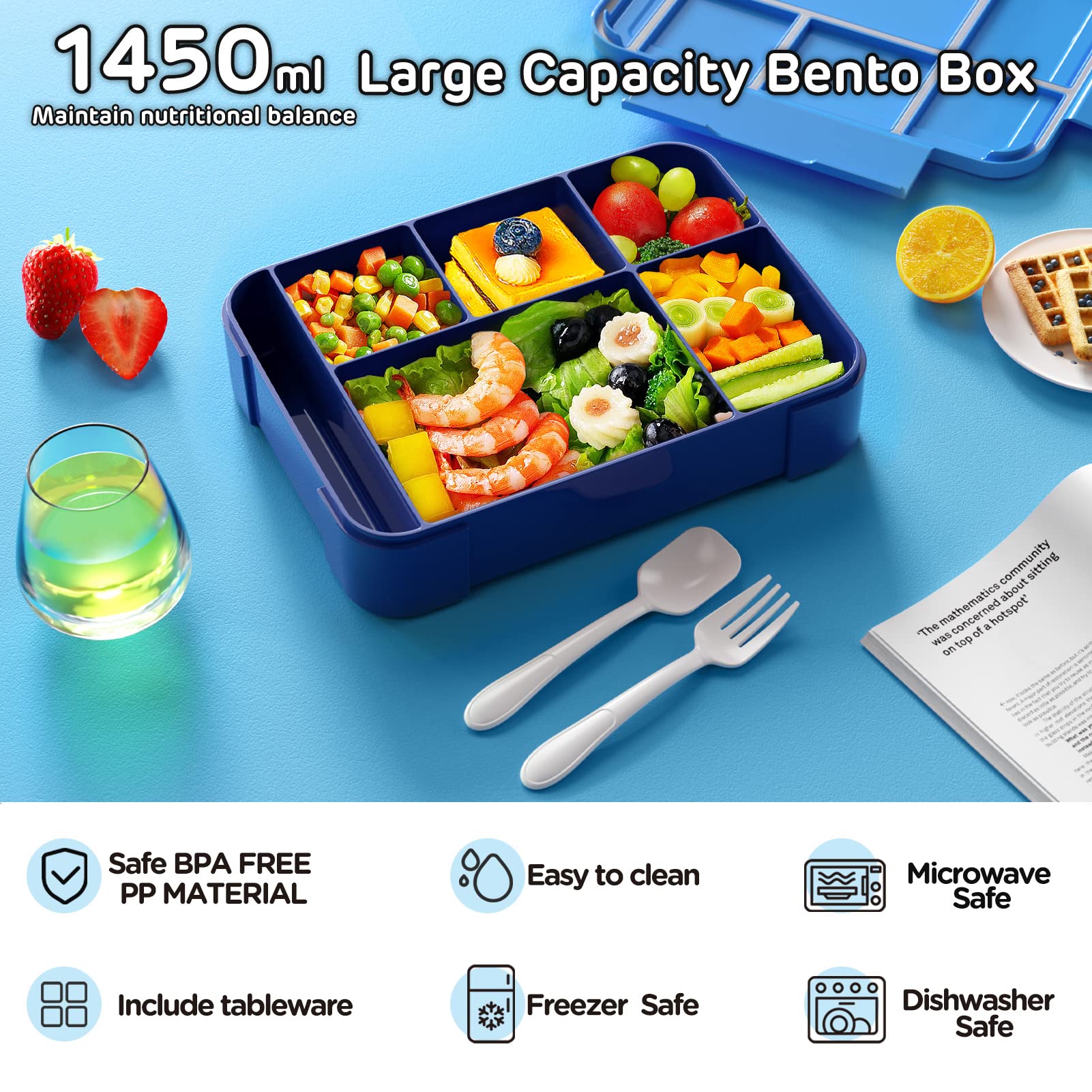 Jelife Bento con seis compartimentos para una distribución equilibrada de comidas.
