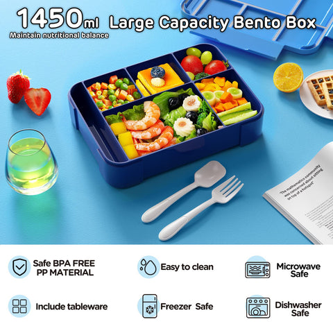 Jelife Bento con seis compartimentos para una distribución equilibrada de comidas.
