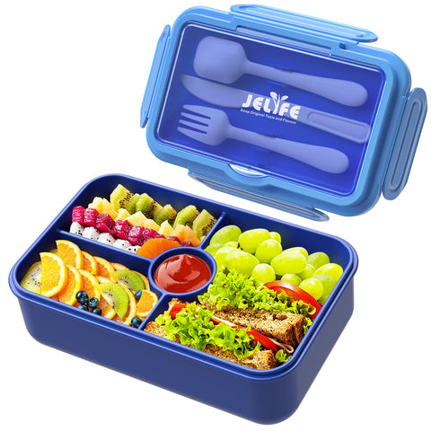 Jelife caja de almuerzo para niños con 4 compartimentos, ideal para comidas equilibradas.