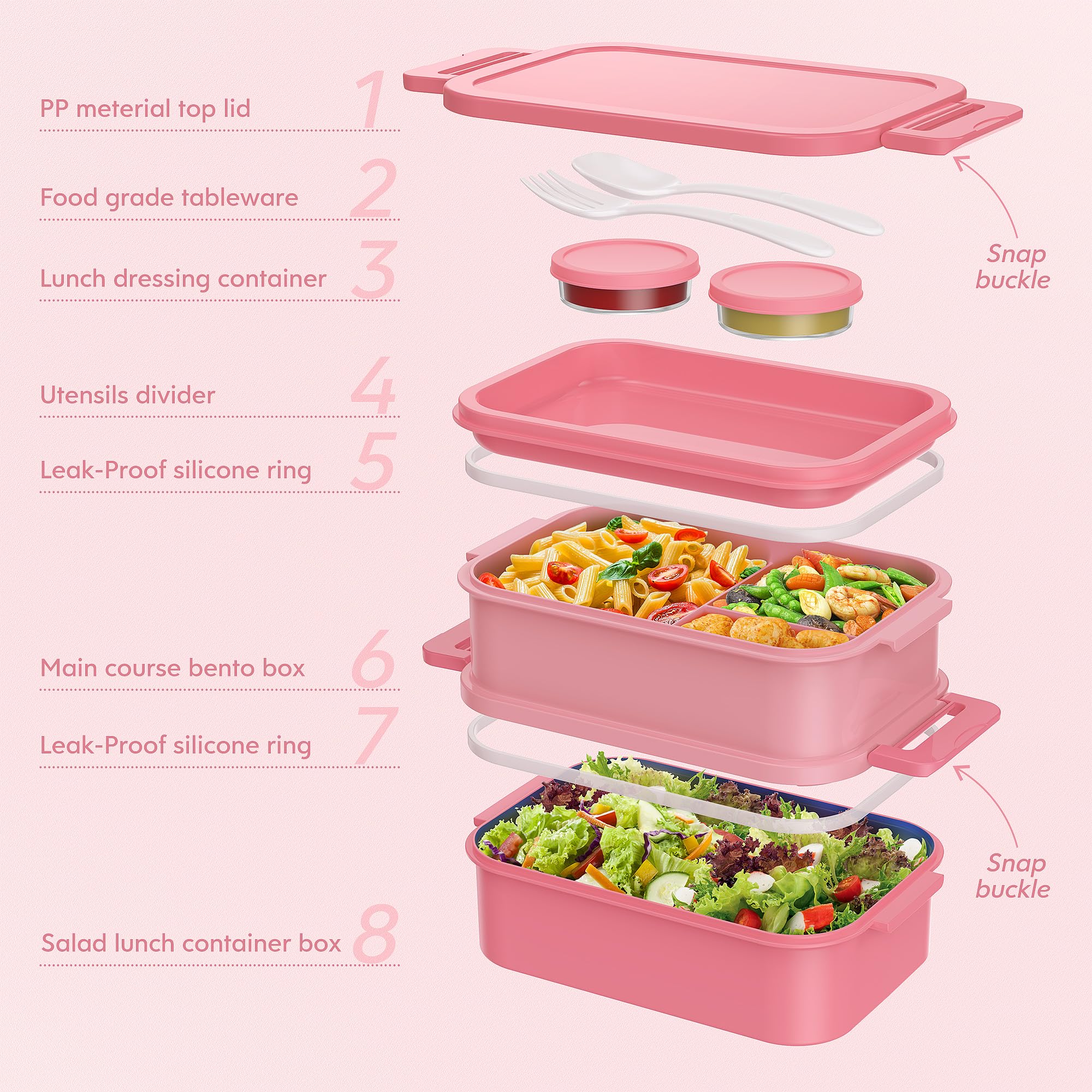 Jelife caja de almuerzo sin BPA, apta para microondas y lavavajillas.