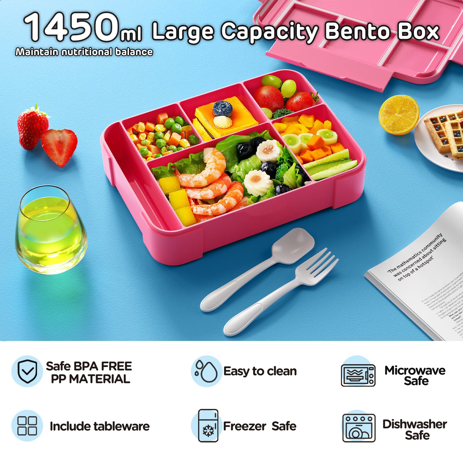 Jelife lonchera bento con 6 compartimentos para comidas equilibradas