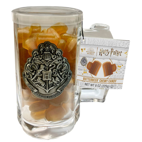 Conjunto regalo Jelly Belly con vaso de cristal y emblema Hogwarts.