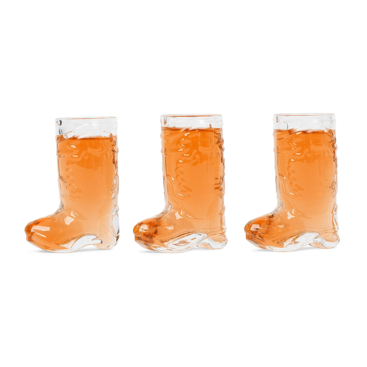 JEM GLASS: juego de vasos shot con botas vaqueras en cristal claro, ideal para fiestas.