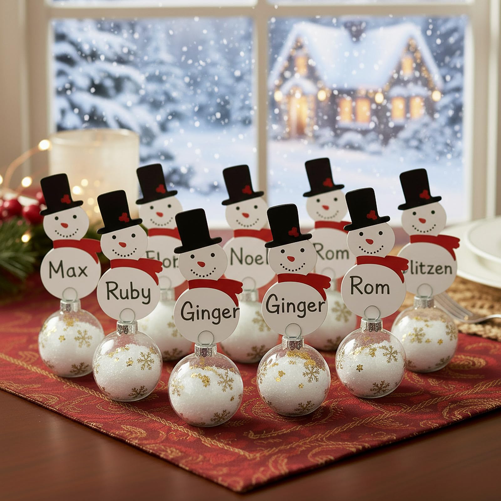 Jenaai bola navideña de cristal con copos de nieve, soporte estable para tarjetas