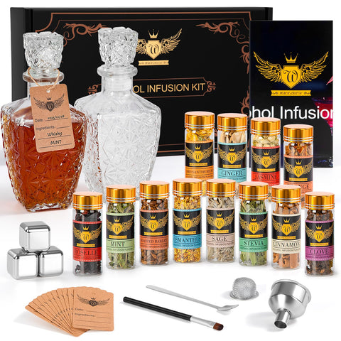 JenChrysm kit infusión whisky botella: dos frascos reutilizables para personalizar bebidas.