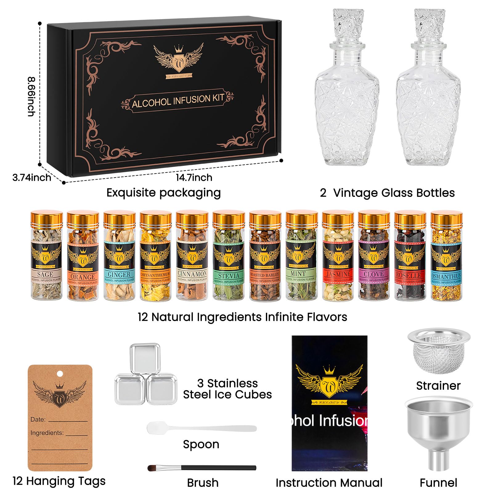 Empaque regalo del kit JenChrysm infusión whisky, ideal para sorprender.