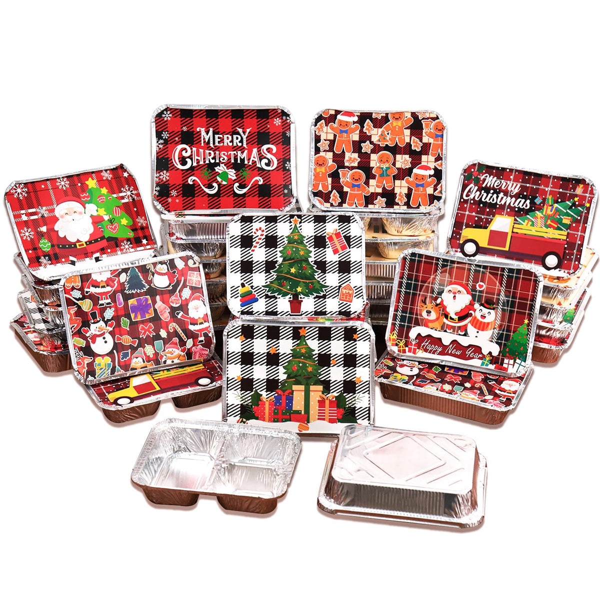 Juego Jengaer de Navidad: contenedores de aluminio con tapas para sobras y regalos