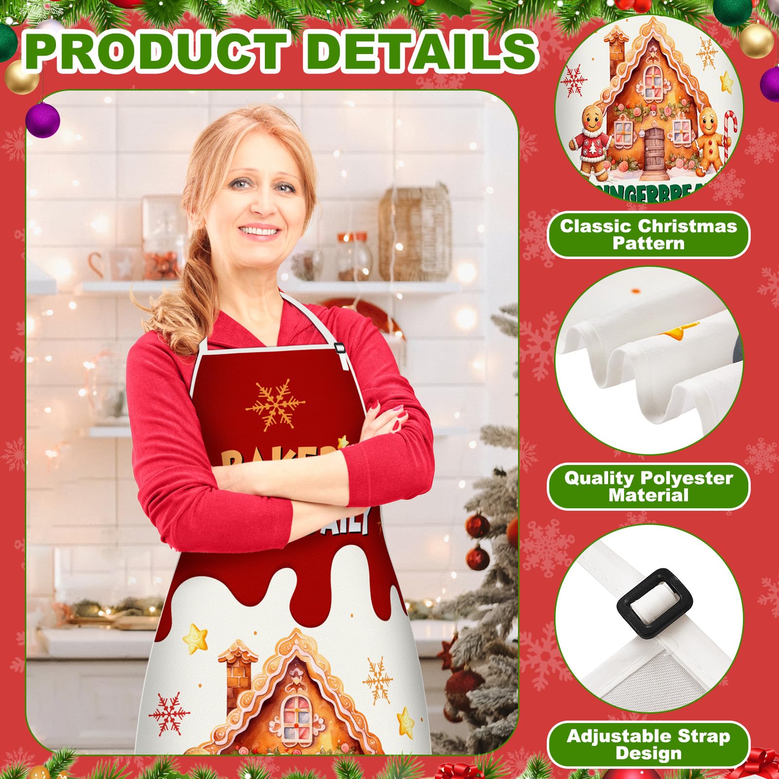 JenPen delantal navideño con casa y colores vivos para cocinar