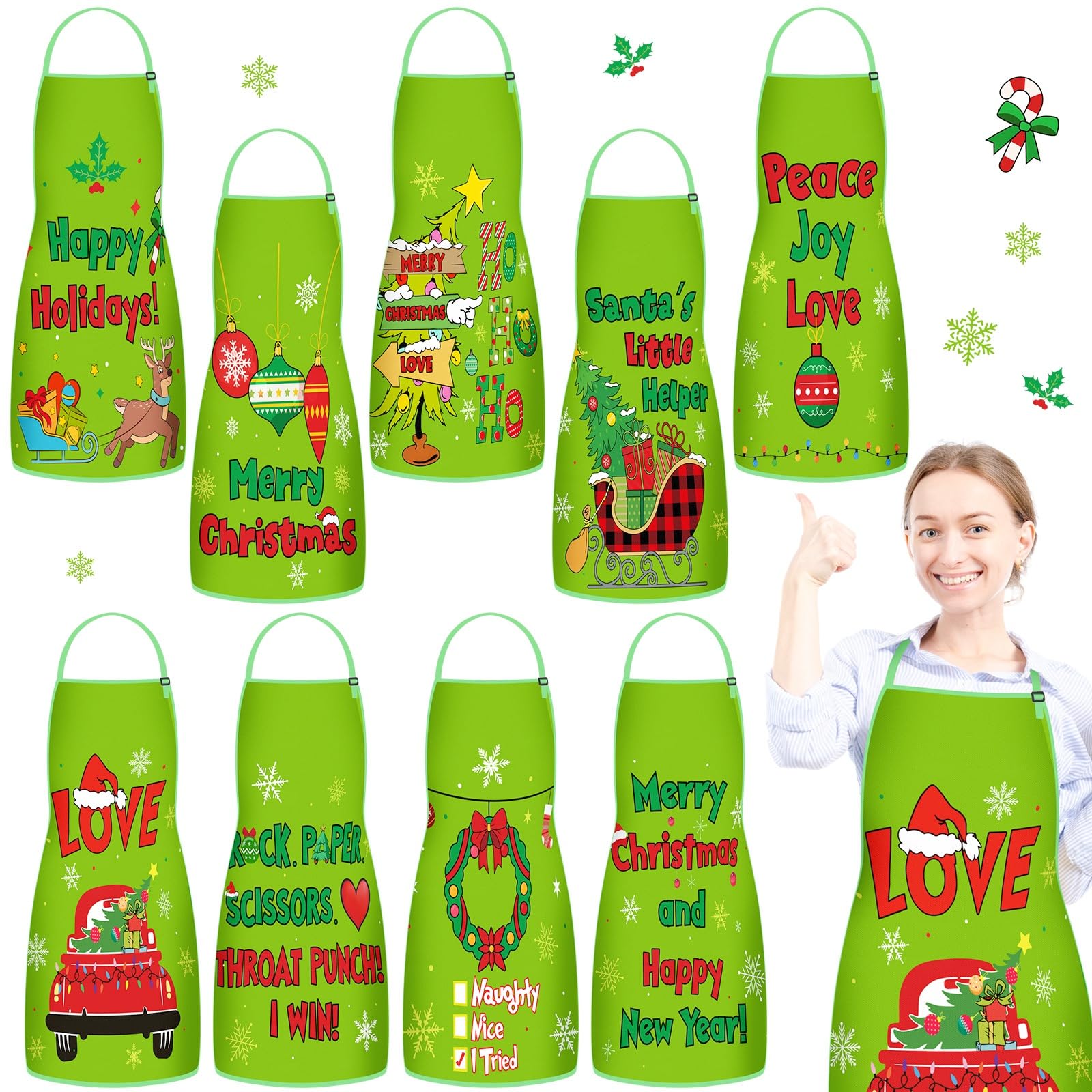 JenPen delantal navidad 9 piezas ajustables para toda la familia, protección y estilo.