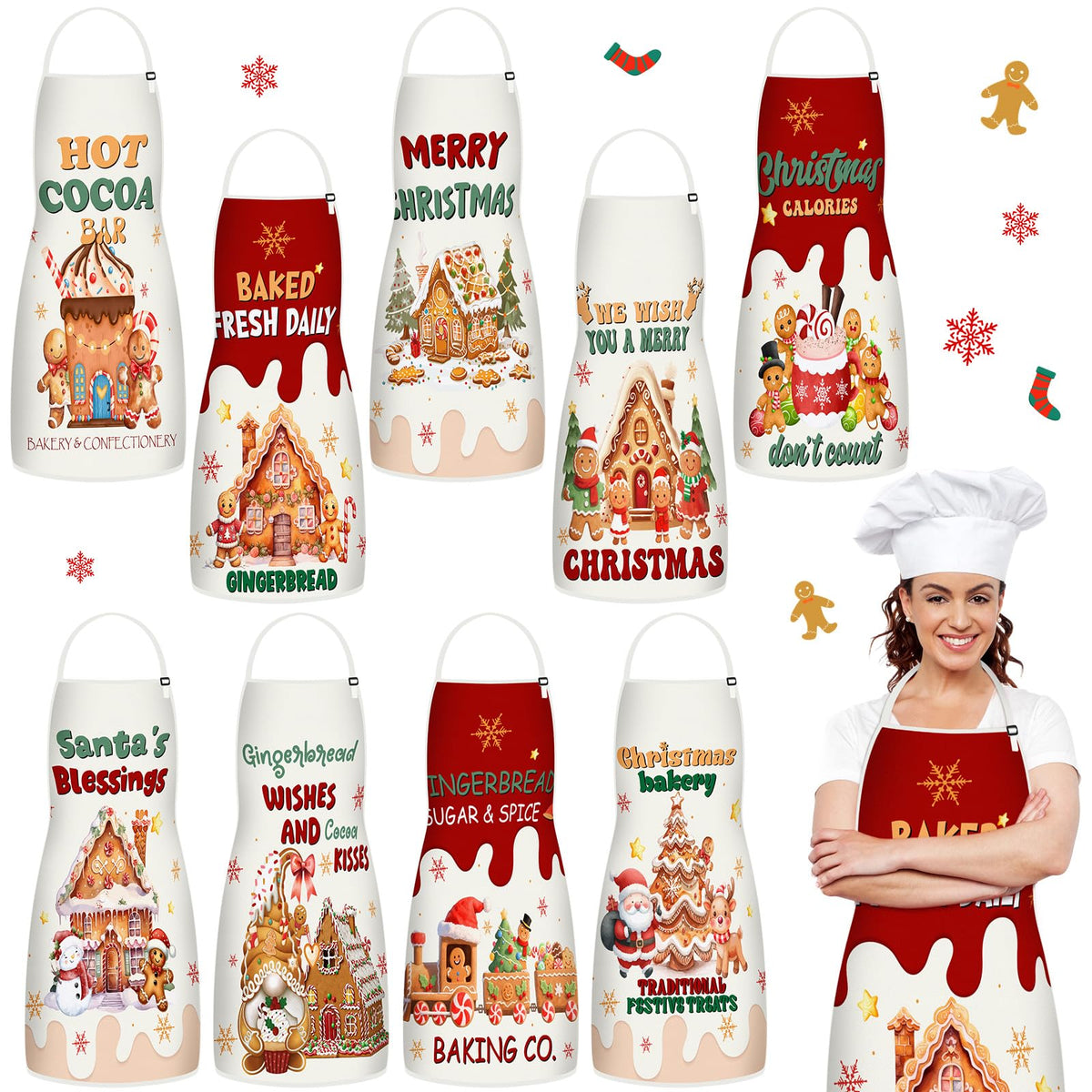JenPen delantal navideño ajustable para cocinar y decorar la cocina