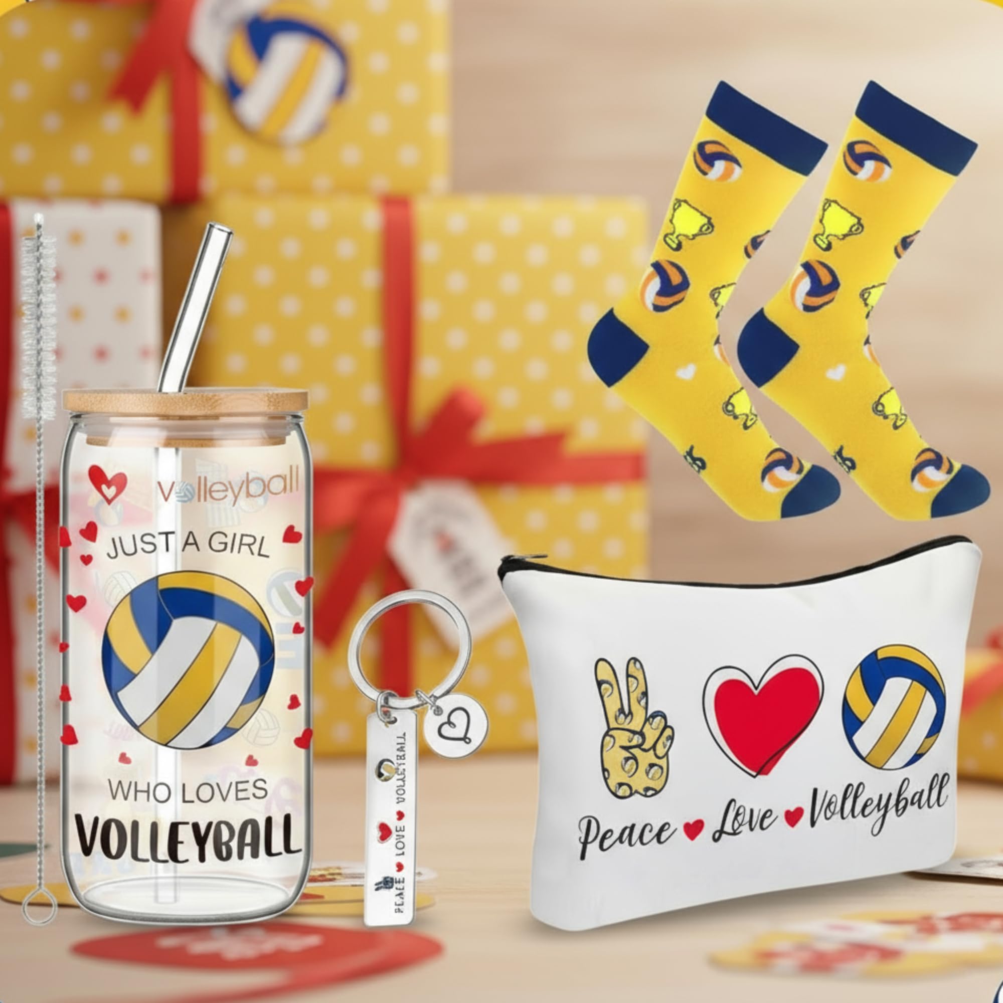 Vaso de vidrio JenPen para voleibol con tapa y pajilla, ideal para bebidas frías