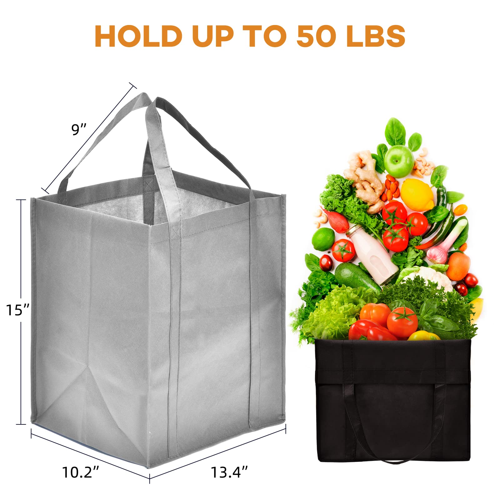 Bolsas JERIA reutilizables en negro y gris para diferentes compras