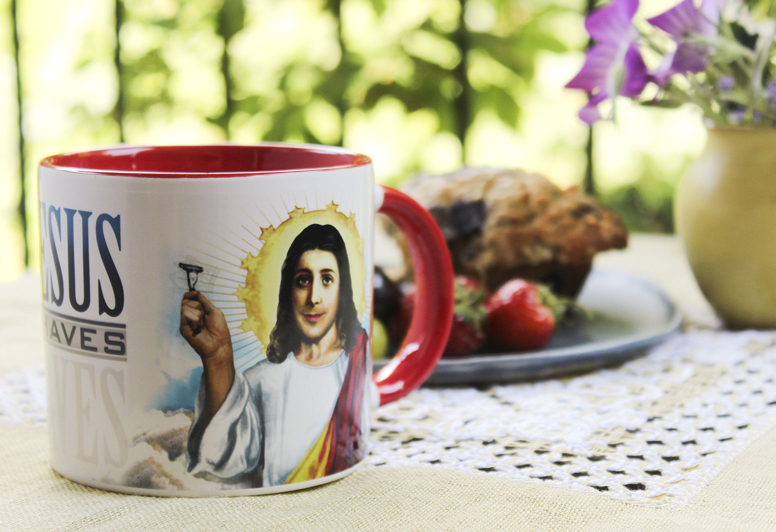 Jesús Se Afeita de The Unemployed Philosophers Guild, tamaño 12 onzas, ideal para rituales de café.