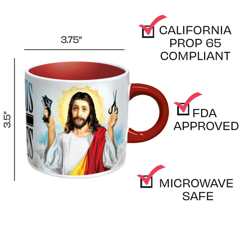 La taza Jesús Se Afeita de The Unemployed Philosophers Guild, listo para un sorbo matutino.