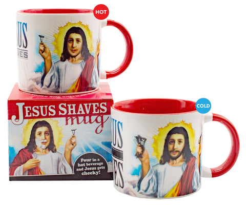 La taza Jesús Se Afeita revela el cambio visual, regalo divertido para la mañana.
