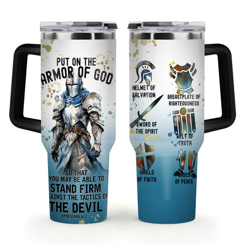 Jesuspirit Armadura de Dios, vaso térmico visto de frente para uso diario.