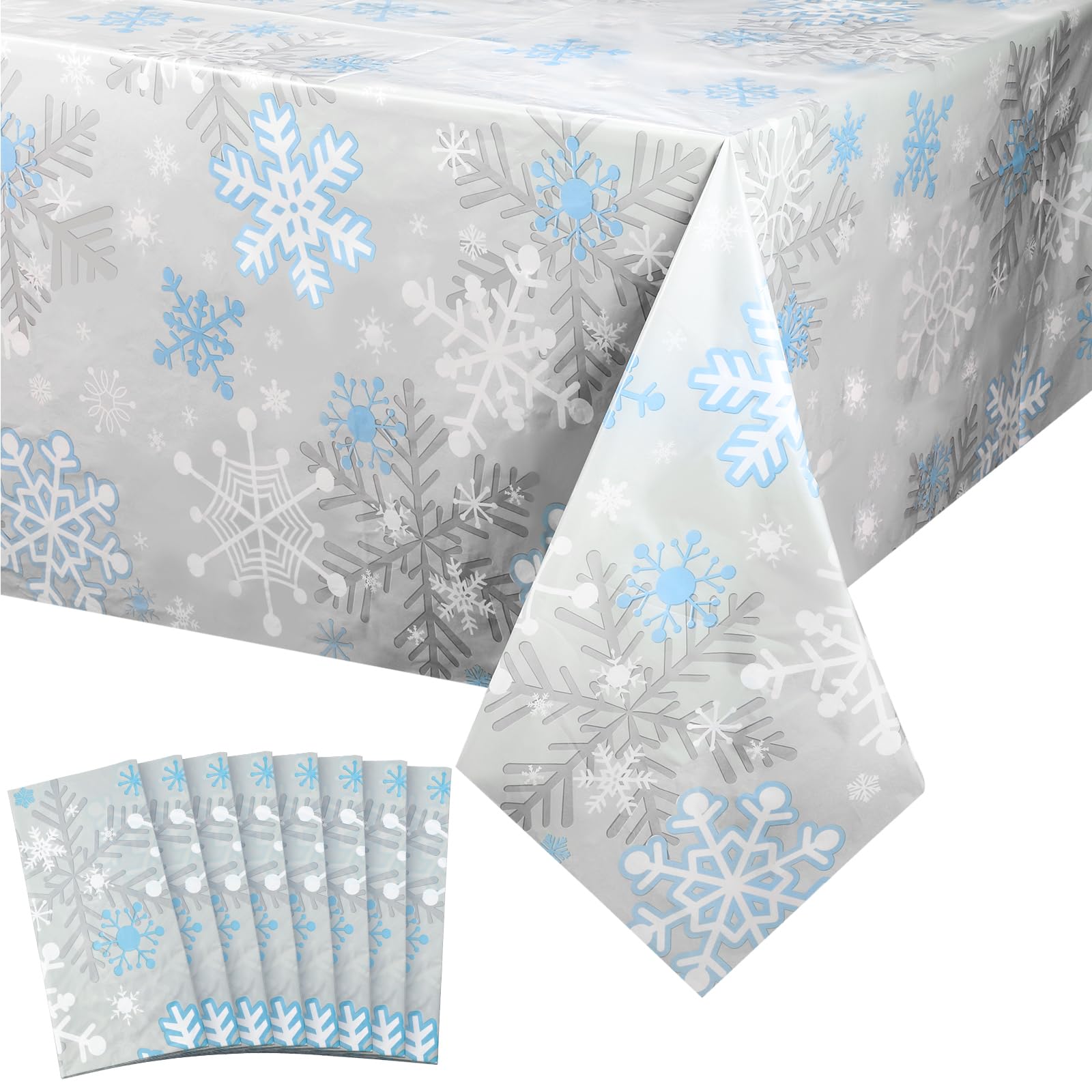 Mantel Jetec navideño con copos de nieve, 8 piezas para mesas limpias y festivas.