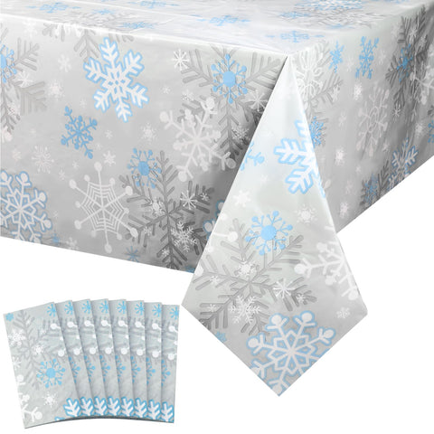 Mantel Jetec navideño con copos de nieve, 8 piezas para mesas limpias y festivas.