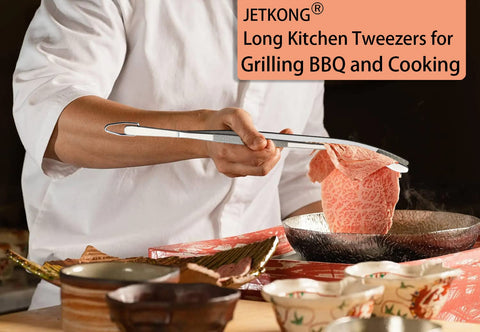 Pinzas de cocina JETKONG con dientes finos, control preciso de piezas delicadas