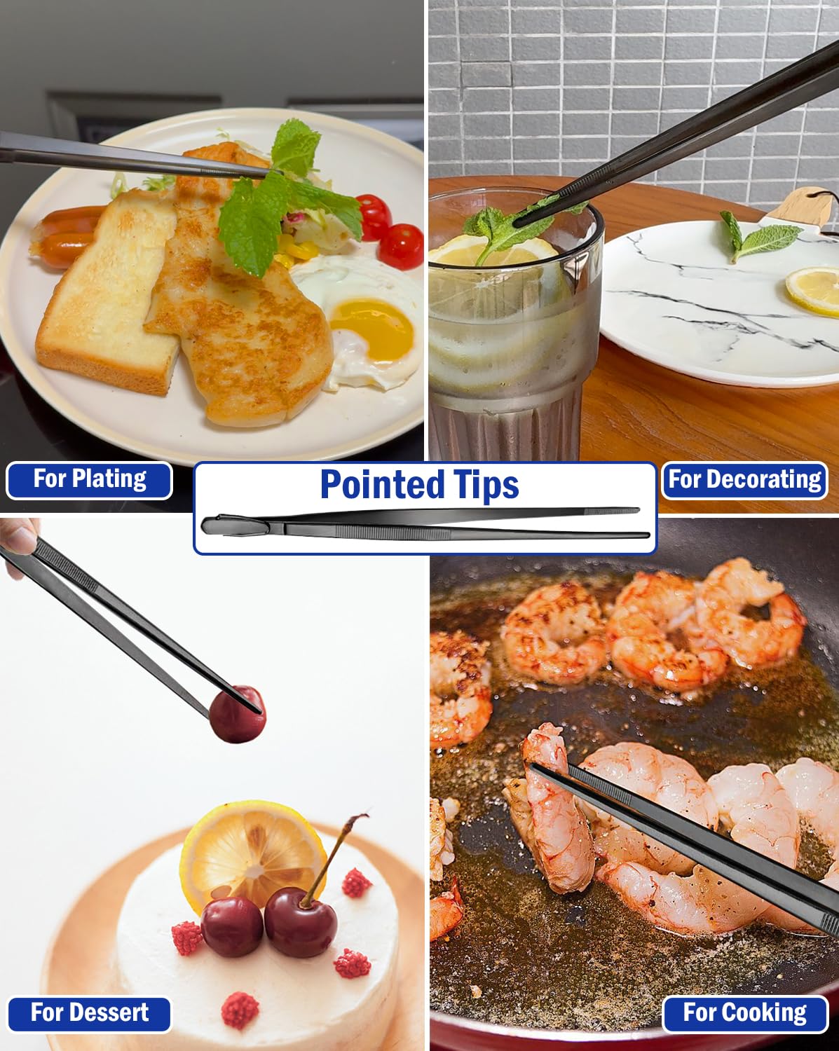 Pinzas JETKONG 10-pulgadas negro, herramienta versátil para cocinar y emplatar.