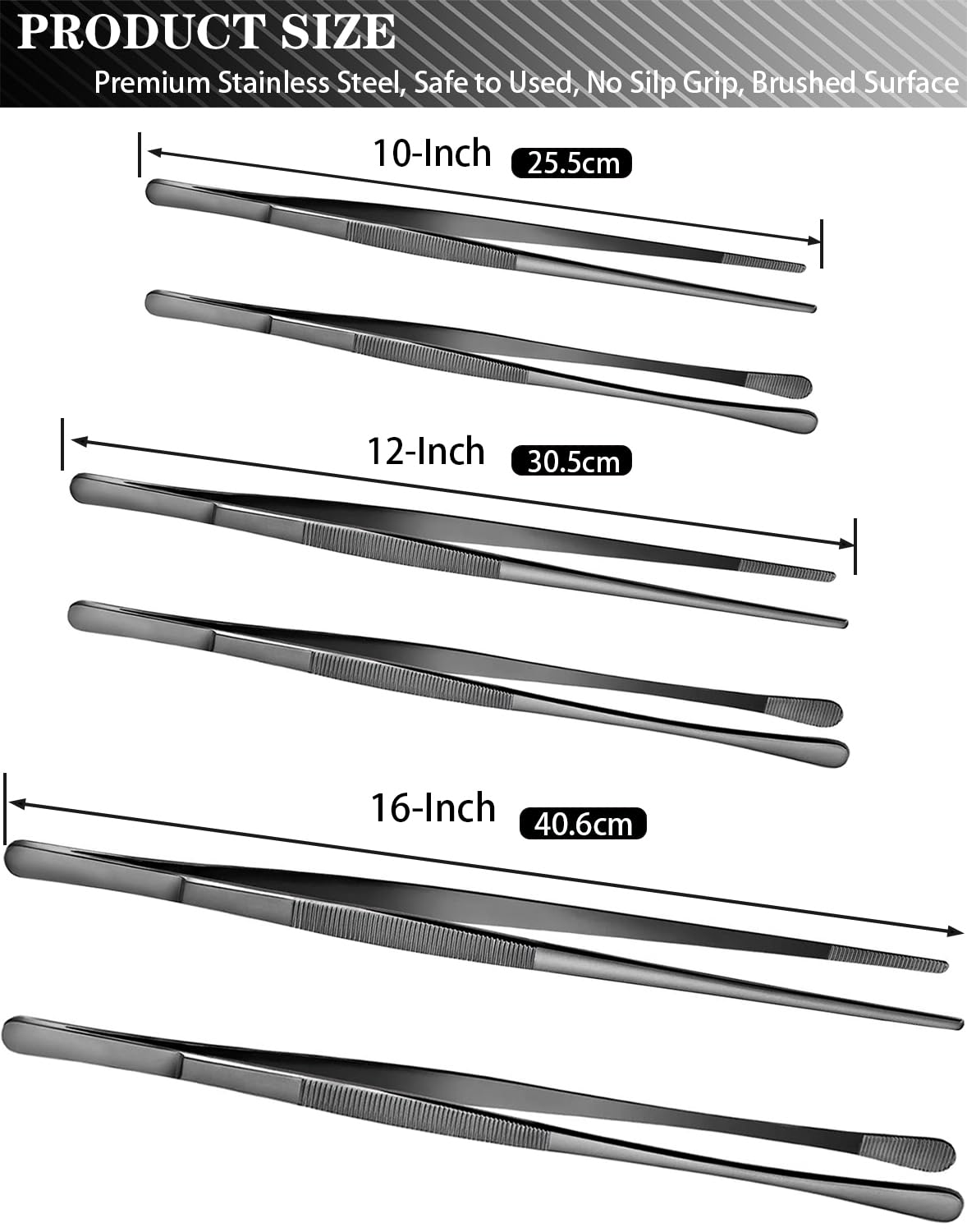 JetKONG pinzas de cocina 10 pulgadas con puntas puntiagudas para volteos delicados.