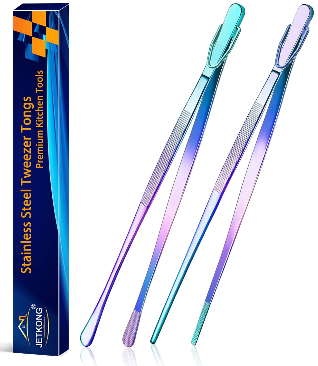 Pinzas de cocina JETKONG 12 pulgadas arcoiris para manipular alimentos con precisión.