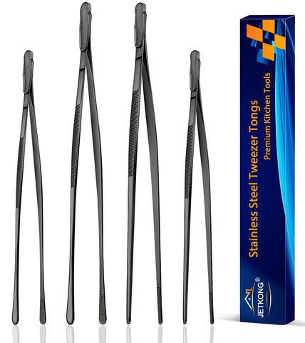 Pinzas JETKONG 12 pulgadas negro, manejo seguro para la cocina.