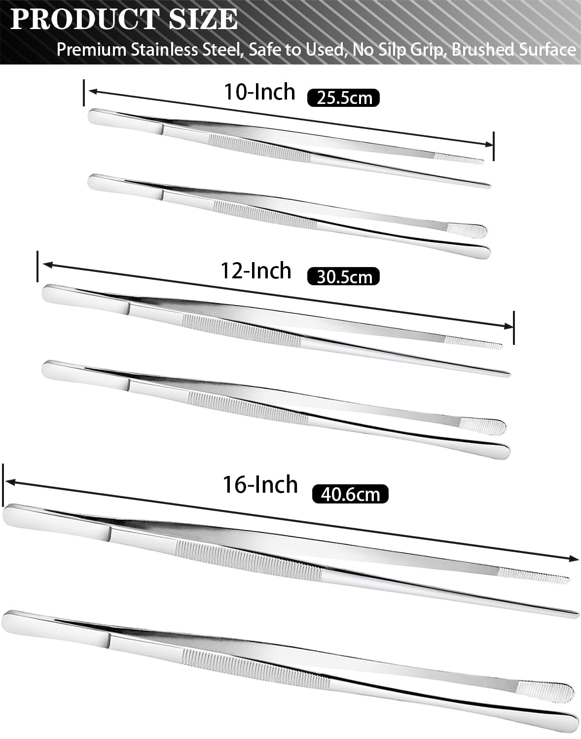 Pinzas JetKong 12 pulgadas con puntas afiladas para precisión en platos delicados