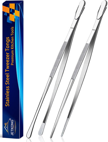 Pinzas JetKong de 14 pulgadas, acero inoxidable, ideales para manejo seguro de alimentos.