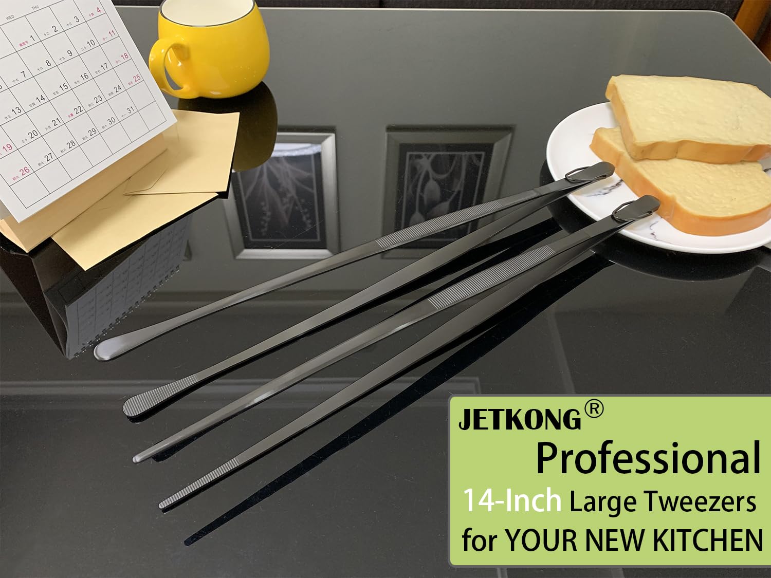 Pinzas negras JETKONG de 14 pulgadas aptas para lavavajillas.