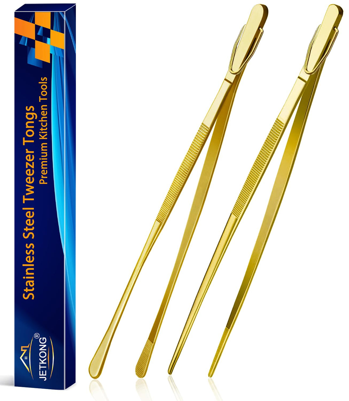 JetKong pinzas de cocina doradas 12 pulgadas para voltear y servir fácilmente.