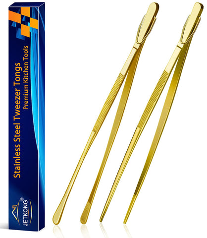 JetKong pinzas de cocina doradas 12 pulgadas para voltear y servir fácilmente.