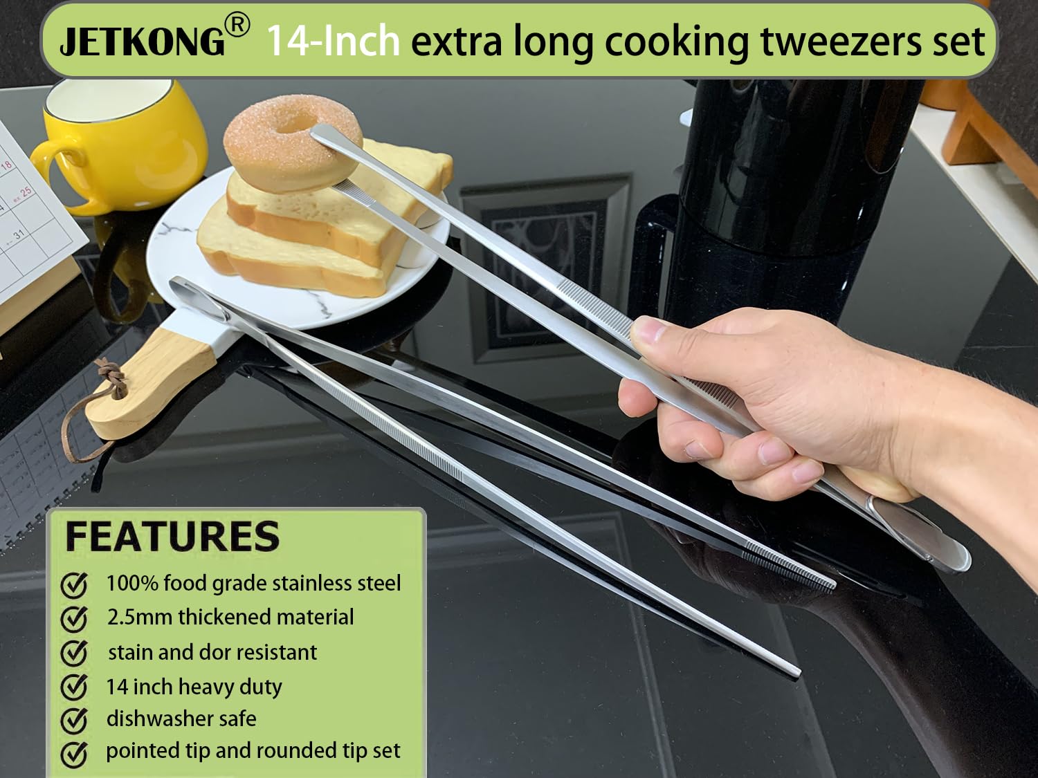 Pinzas ergonómicas JetKong con mango cómodo para cocinar sin fatiga.