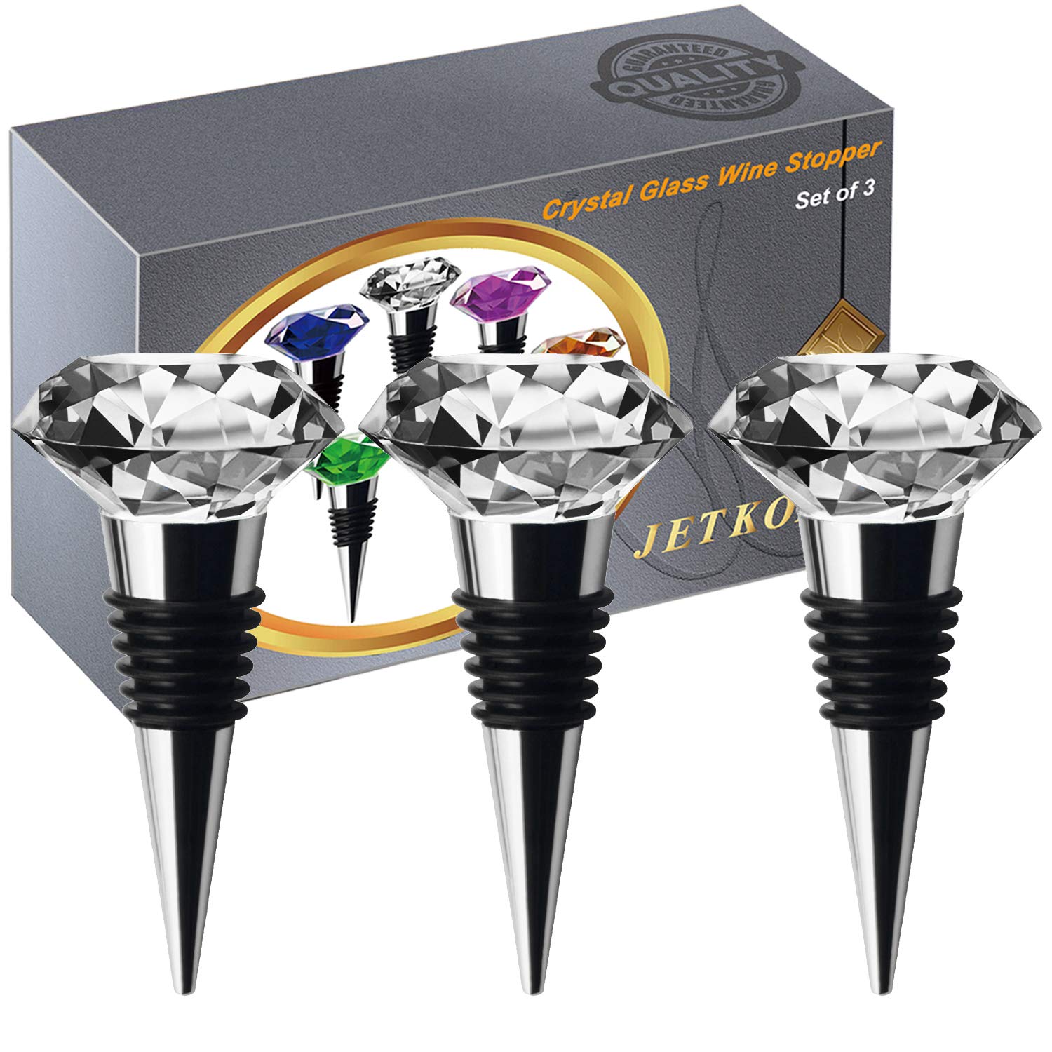 JetKONG tapón de vino cristal set 3 conserva la frescura por más tiempo